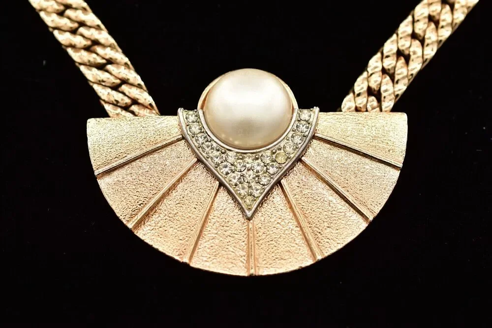 Park Lane Vintage Collar Necklace Chain Brushed Gold Heavy Chunky Signed BinA17